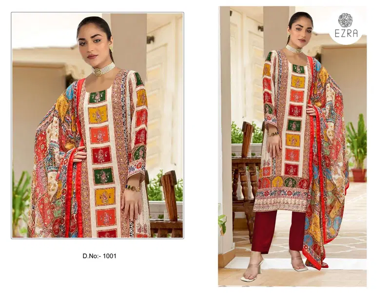 Ezra Nusrat Maslin Cotton Embroidery Pakistani Dress Material Wholesale Online